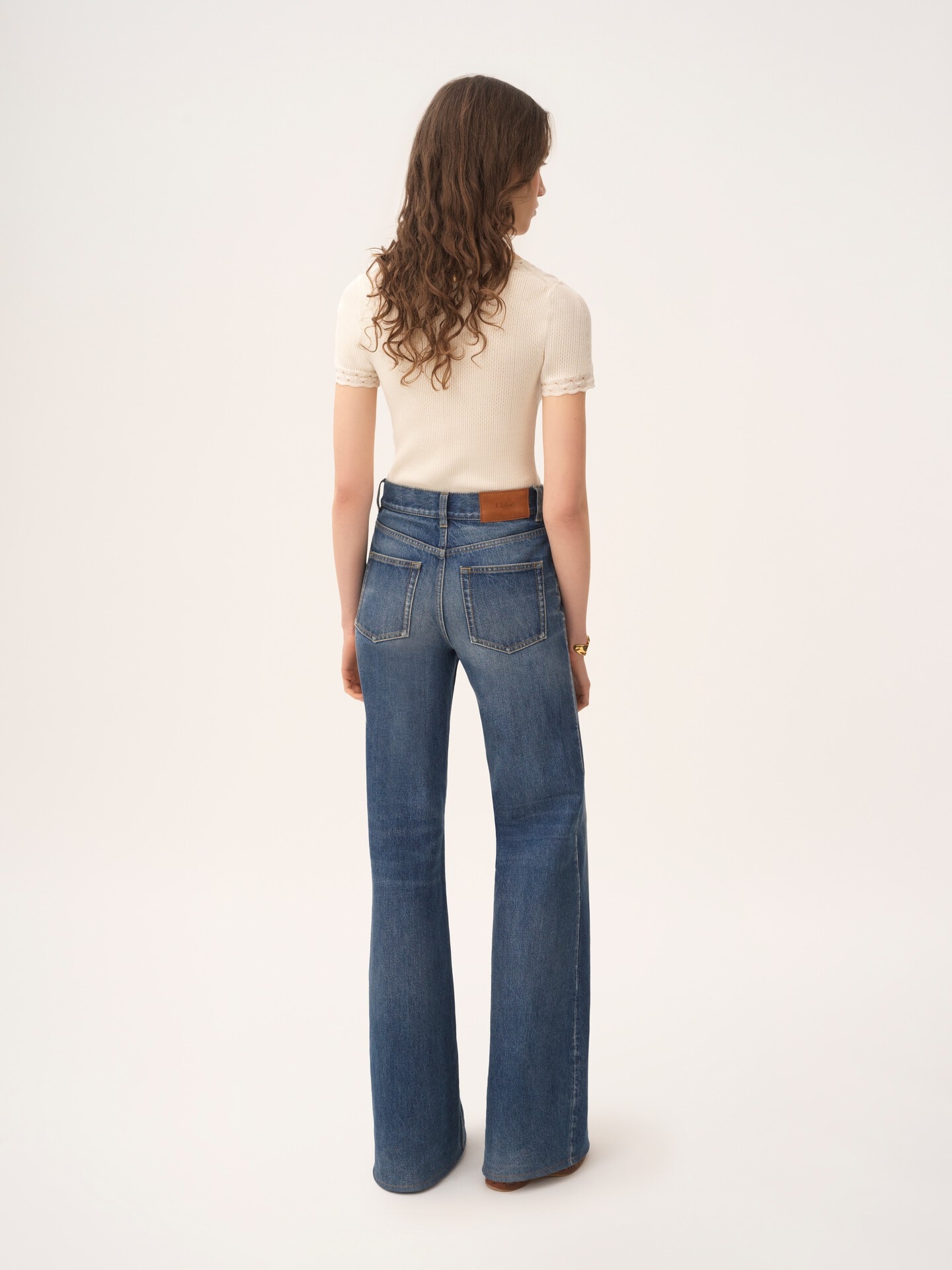 Scoop-neck fitted top in a wool knit & lace - 5