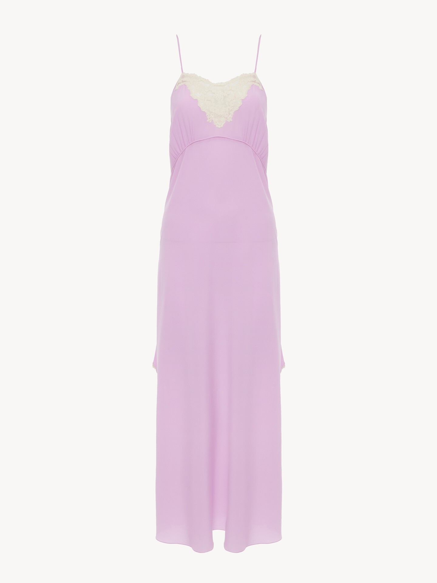 Robe midi &agrave; fines bretelles en cr&ecirc;pe de chine et dentelle - 1