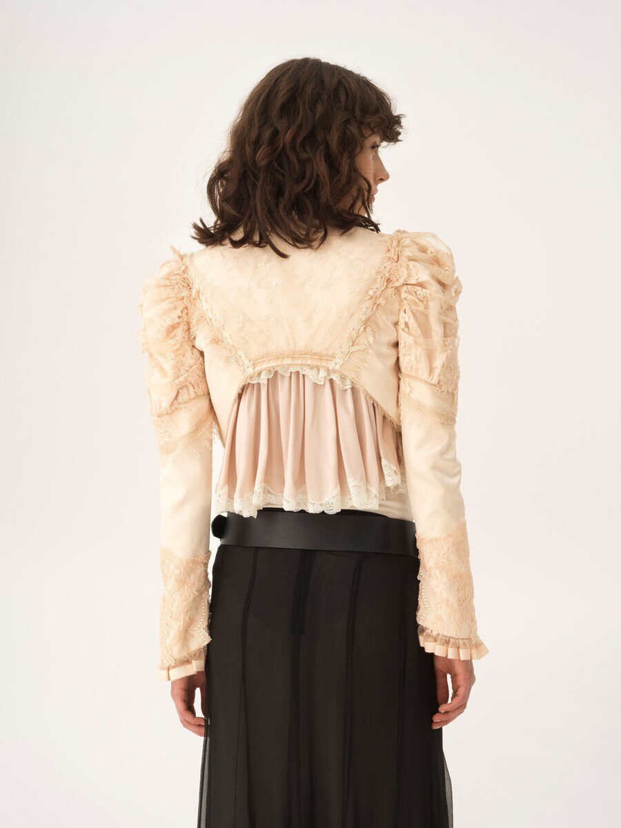 Cropped fitted jacket in silk duchess satin & lace - 5