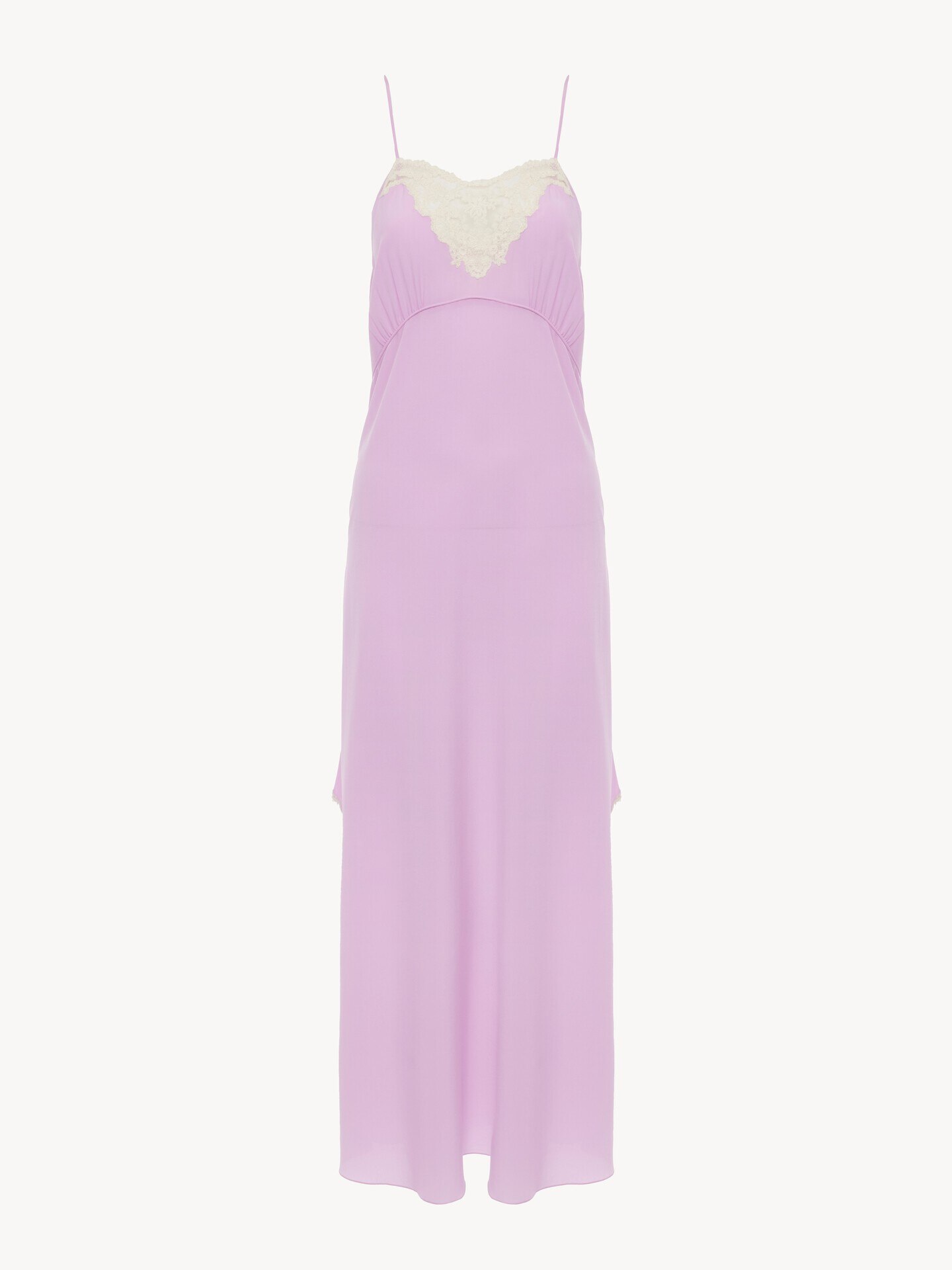 Abito midi con spalline sottili in cr&ecirc;pe de chine e pizzo - 1