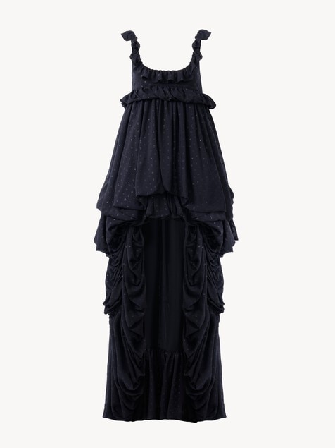 Robe sans manches asym&eacute;trique en georgette de soie et lurex