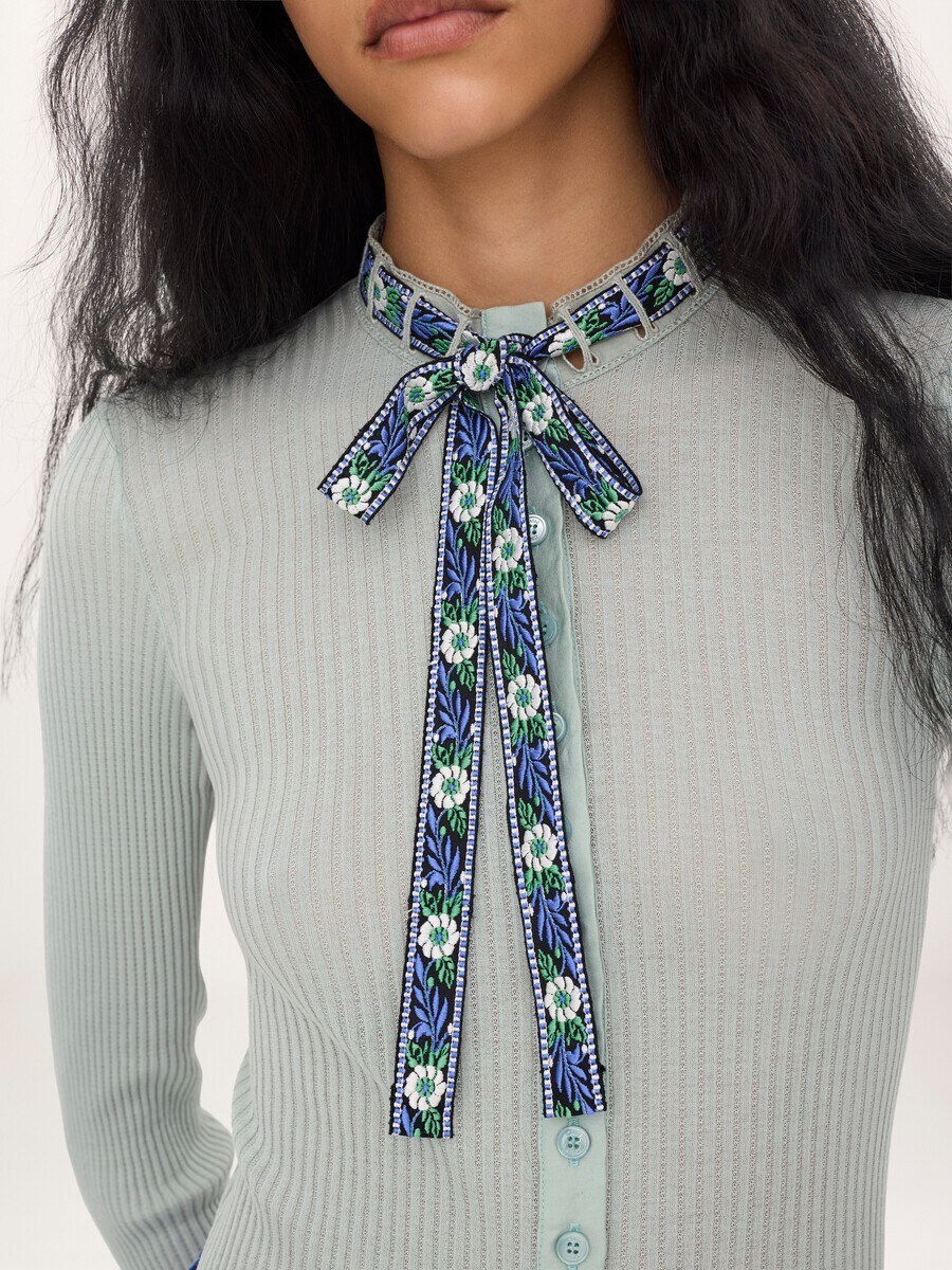Tie-front fitted cardigan in cotton - 6