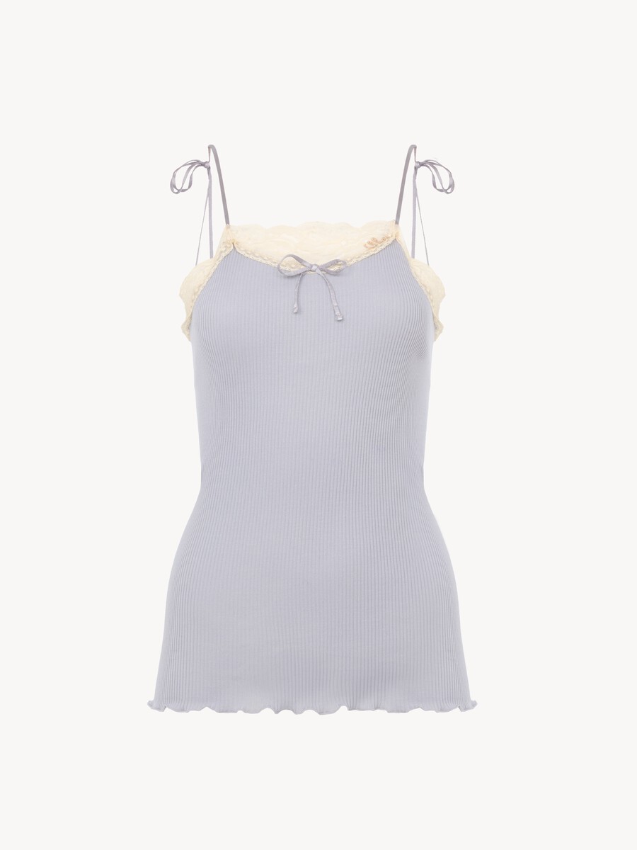 Thin-strap tank top in cotton jersey & lace - 2