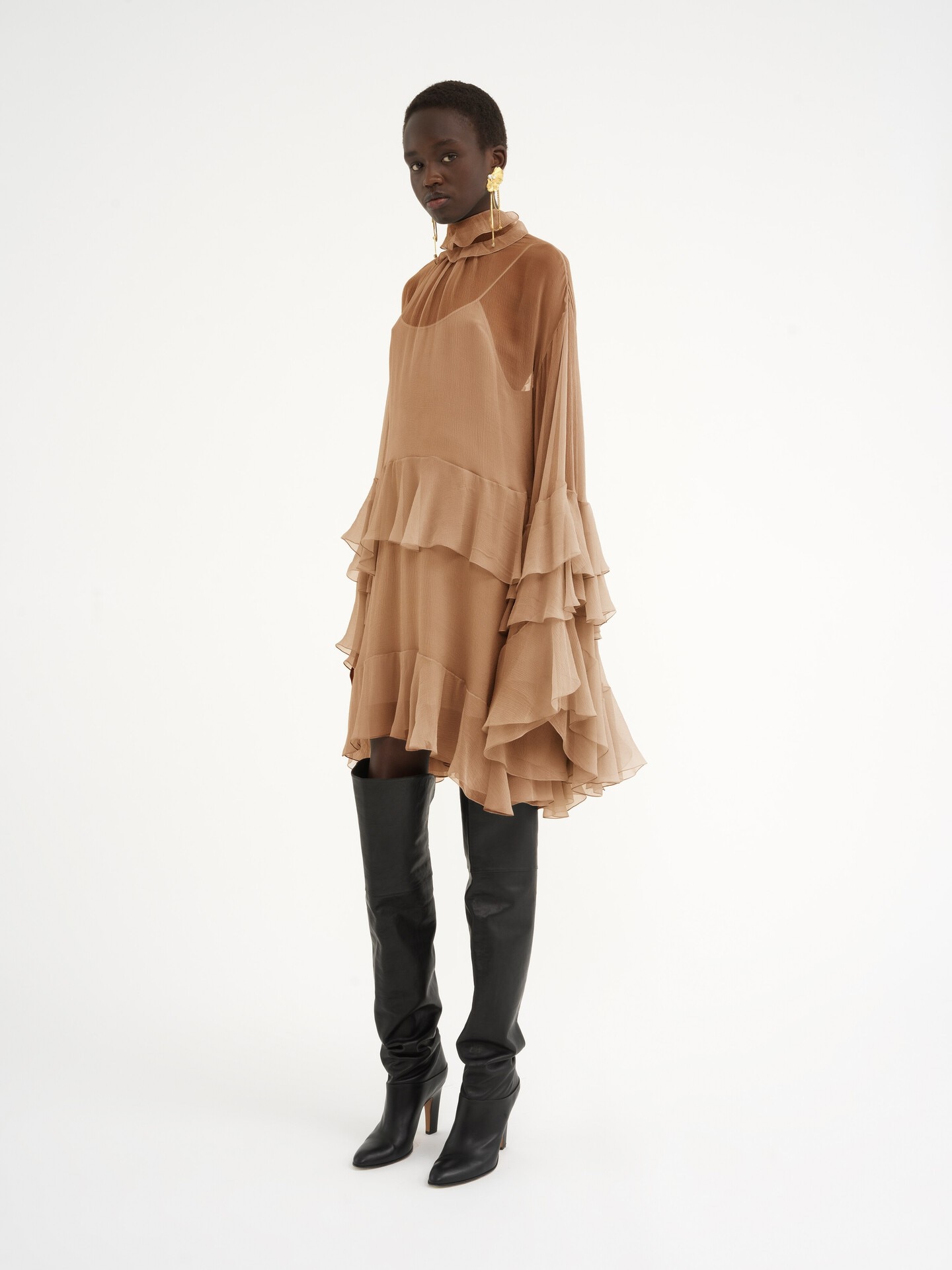 Mini ruffled dress in silk mousseline - 4
