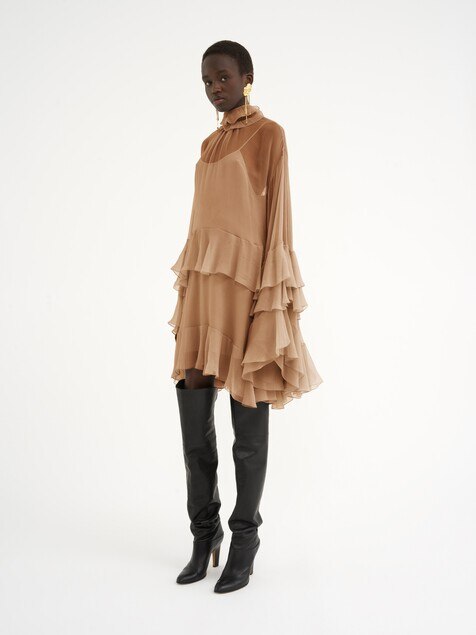 Mini ruffled dress in silk mousseline