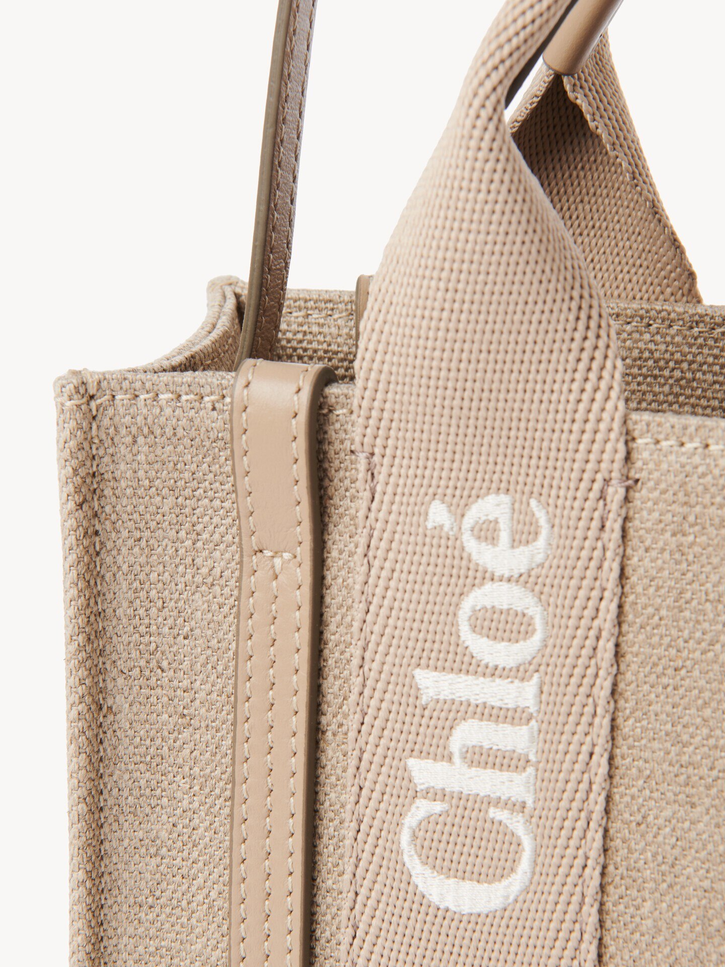Chloe Woody ミニトートバッグ クロエ Mini Woody tote bag in linen Pink - Chloé
