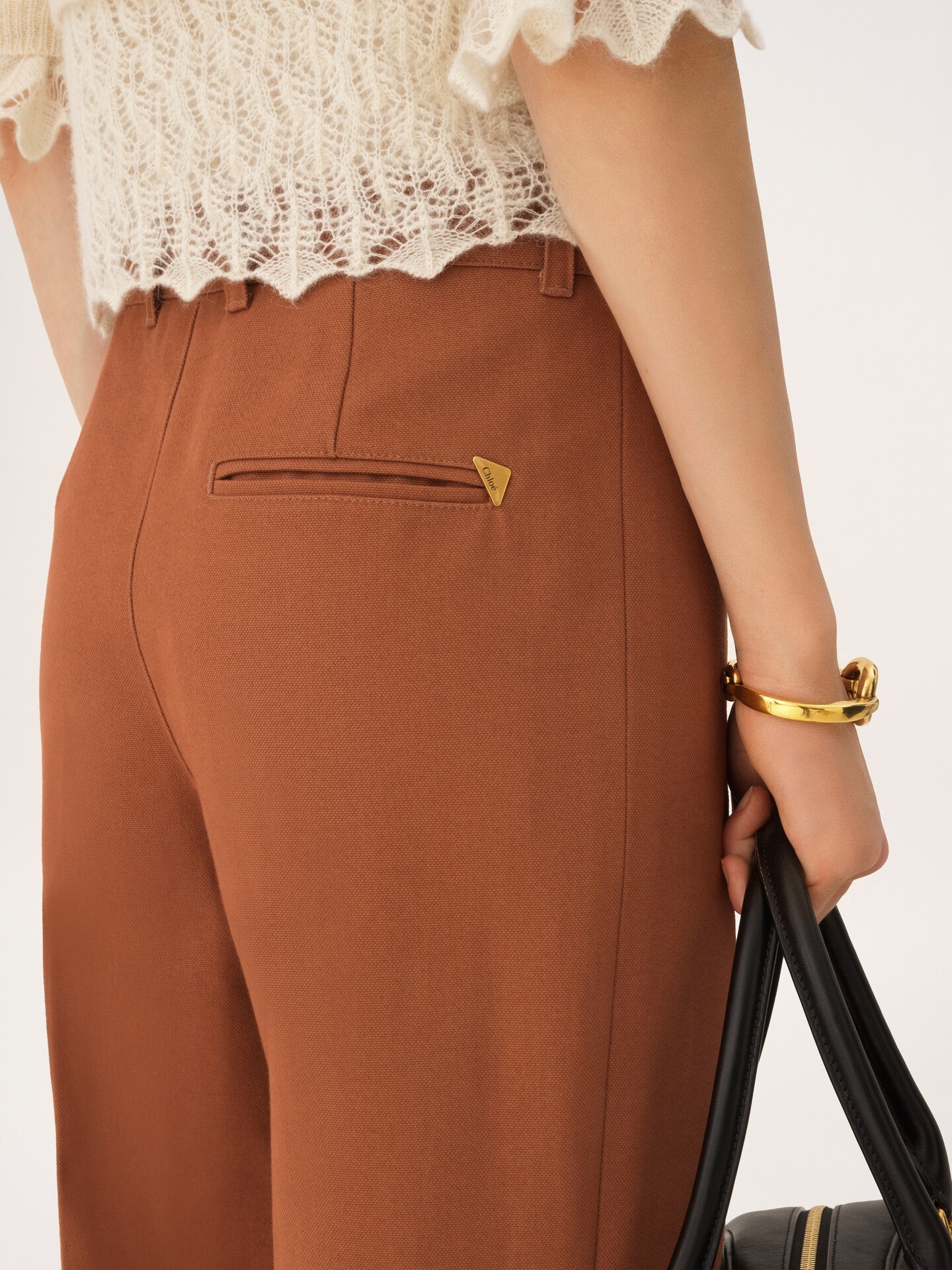 High-rise flared pants in cotton canvas - 7