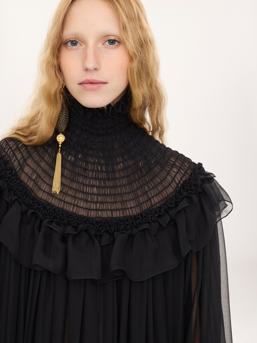 High-neck ruffled midi dress in silk mousseline - 6
