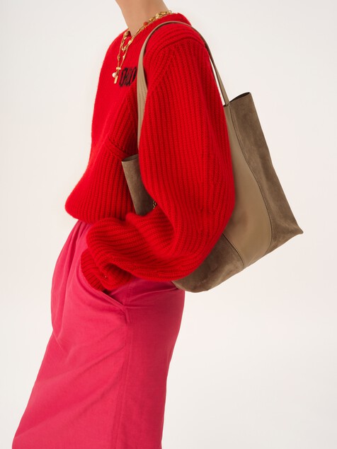 Sac cabas Chlo&eacute; Spin en cuir grain&eacute; et cuir velours