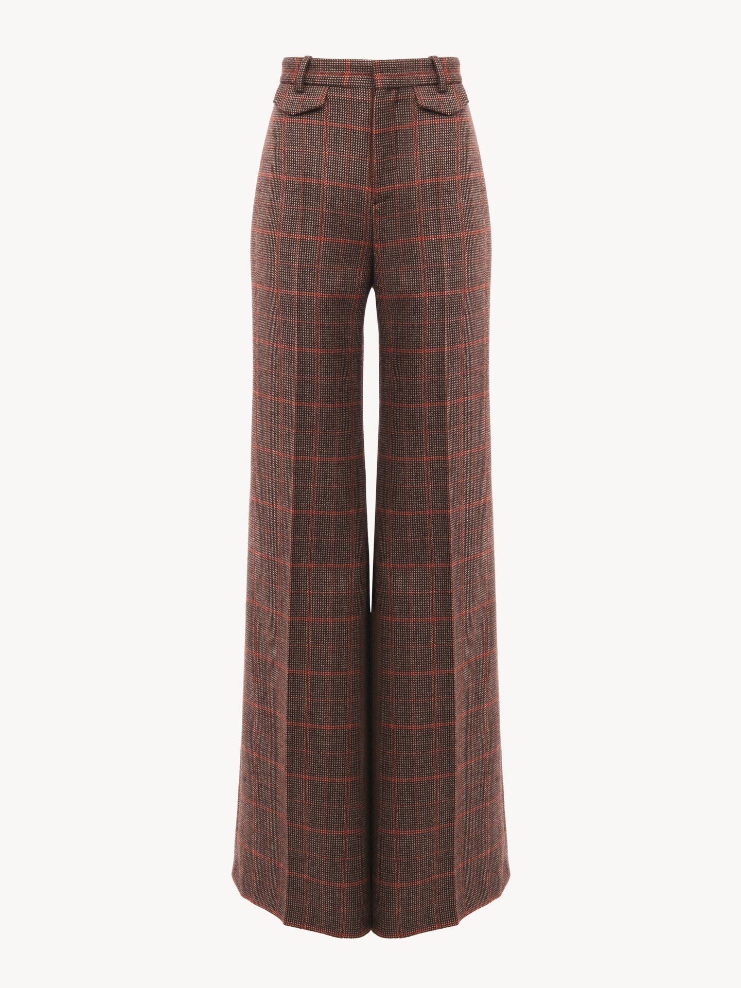 High-rise flared pants in wool check - 1