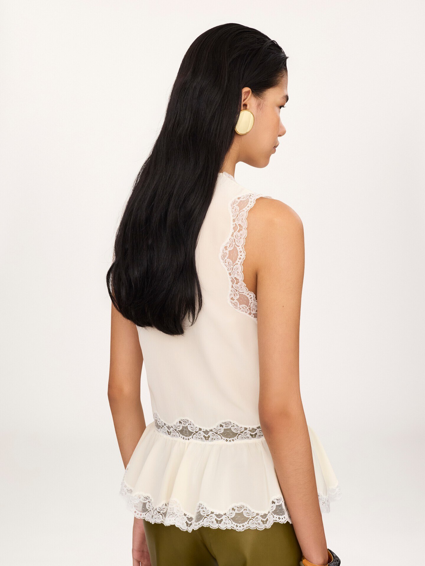 Sleeveless peplum top in cr&ecirc;pe de chine & lace - 5