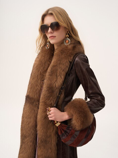 Mini sac hobo Bracelet bag en cuir velours et serpent