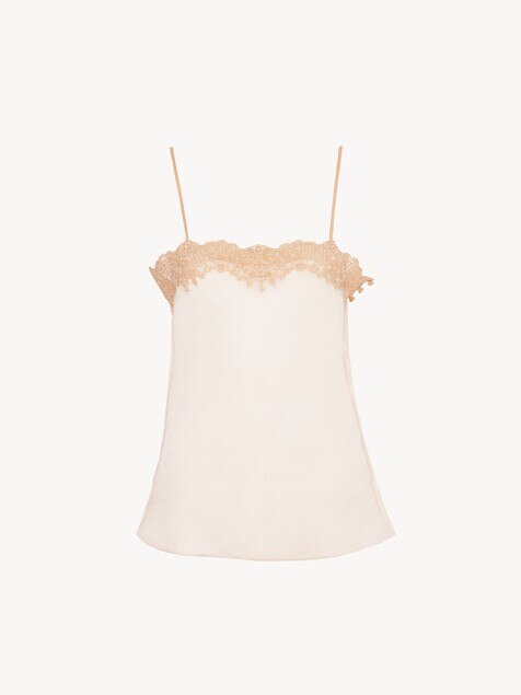 Fitted tank top in embroidered lace