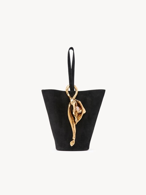 Small Eden Treasures wristlet bucket bag in suede leather