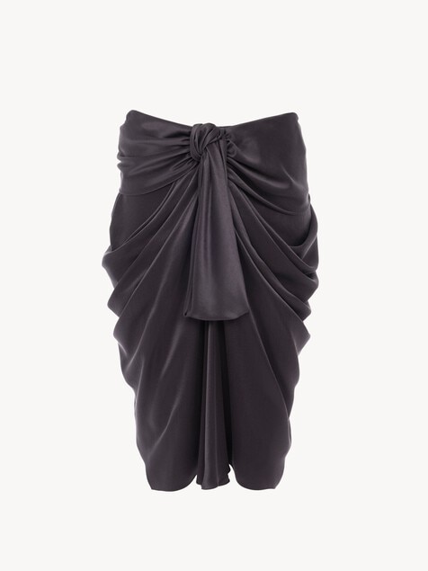 Knee-length wrap skirt in washed silk satin