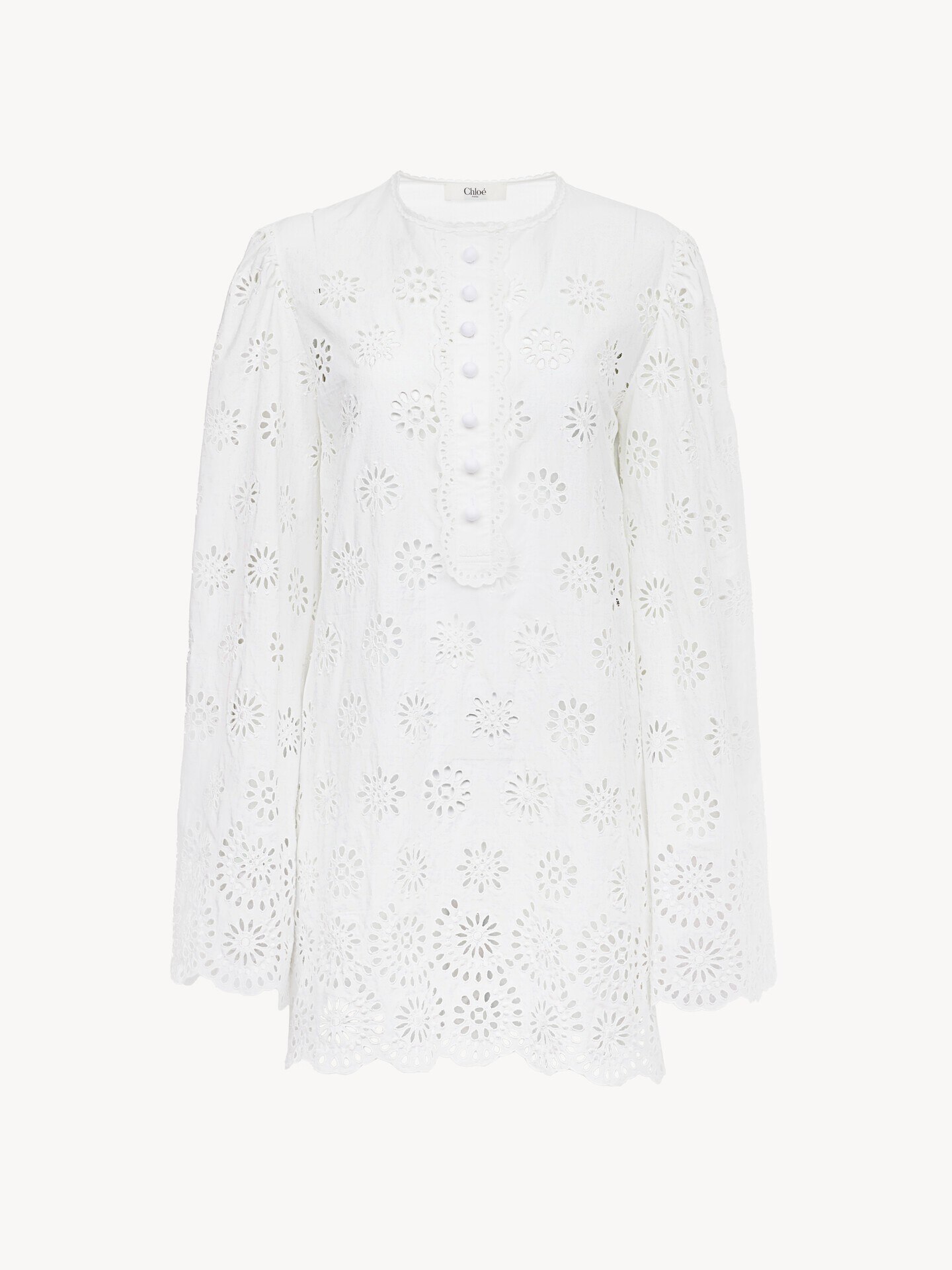 Minivestido de manga larga de gasa de algod&oacute;n - 2