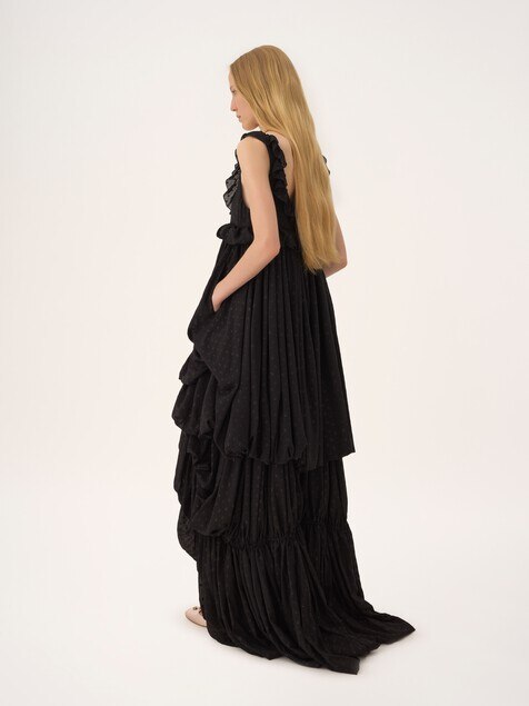 Robe sans manches asym&eacute;trique en georgette de soie et lurex