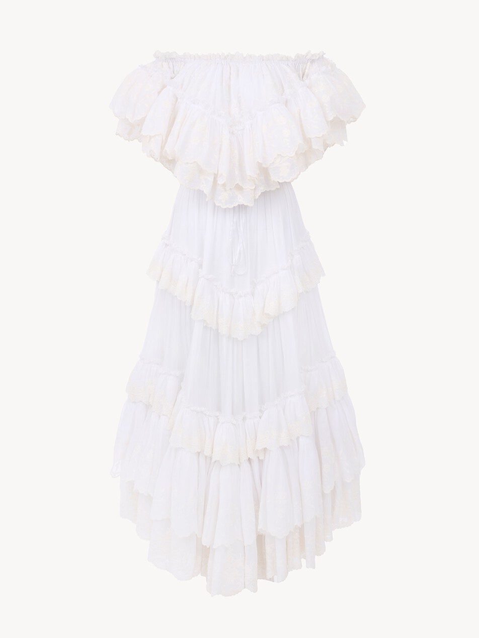 Vestido largo con volantes de gasa de algod&oacute;n - Packshot
