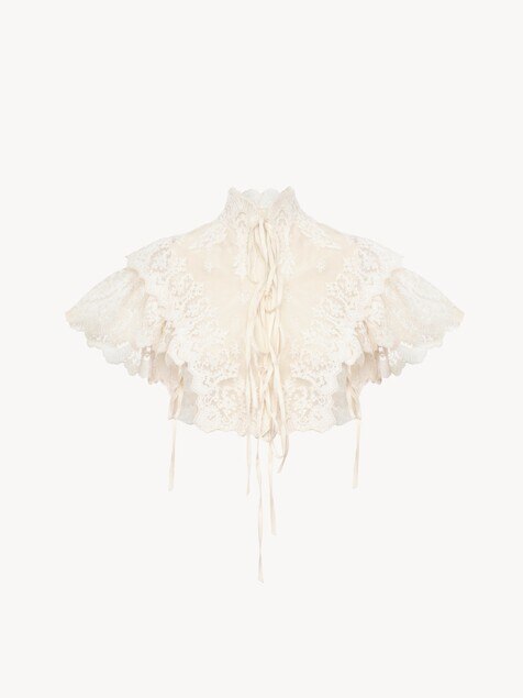 High-neck cropped top in cotton tulle & lace