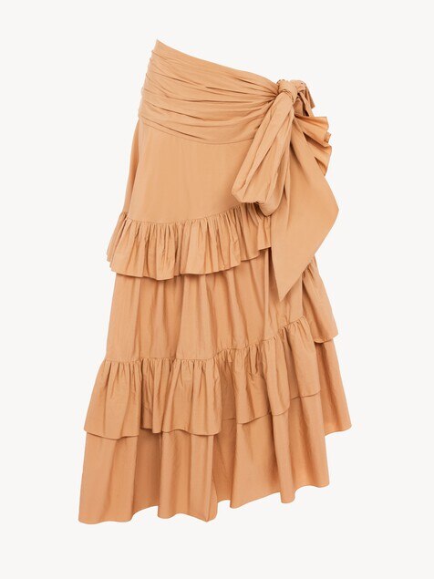 Ruffled long skirt in cotton poplin