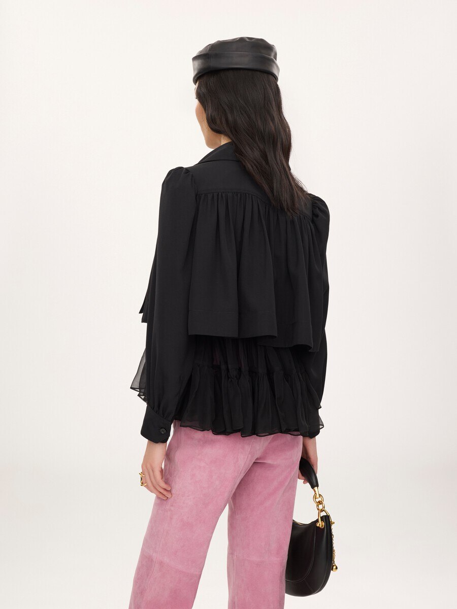 Gathered cropped jacket in washed viscose faille - 6