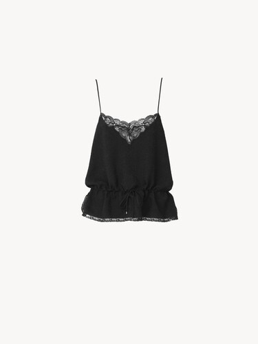 Drawstring camisole top in silk jacquard & lace - 2
