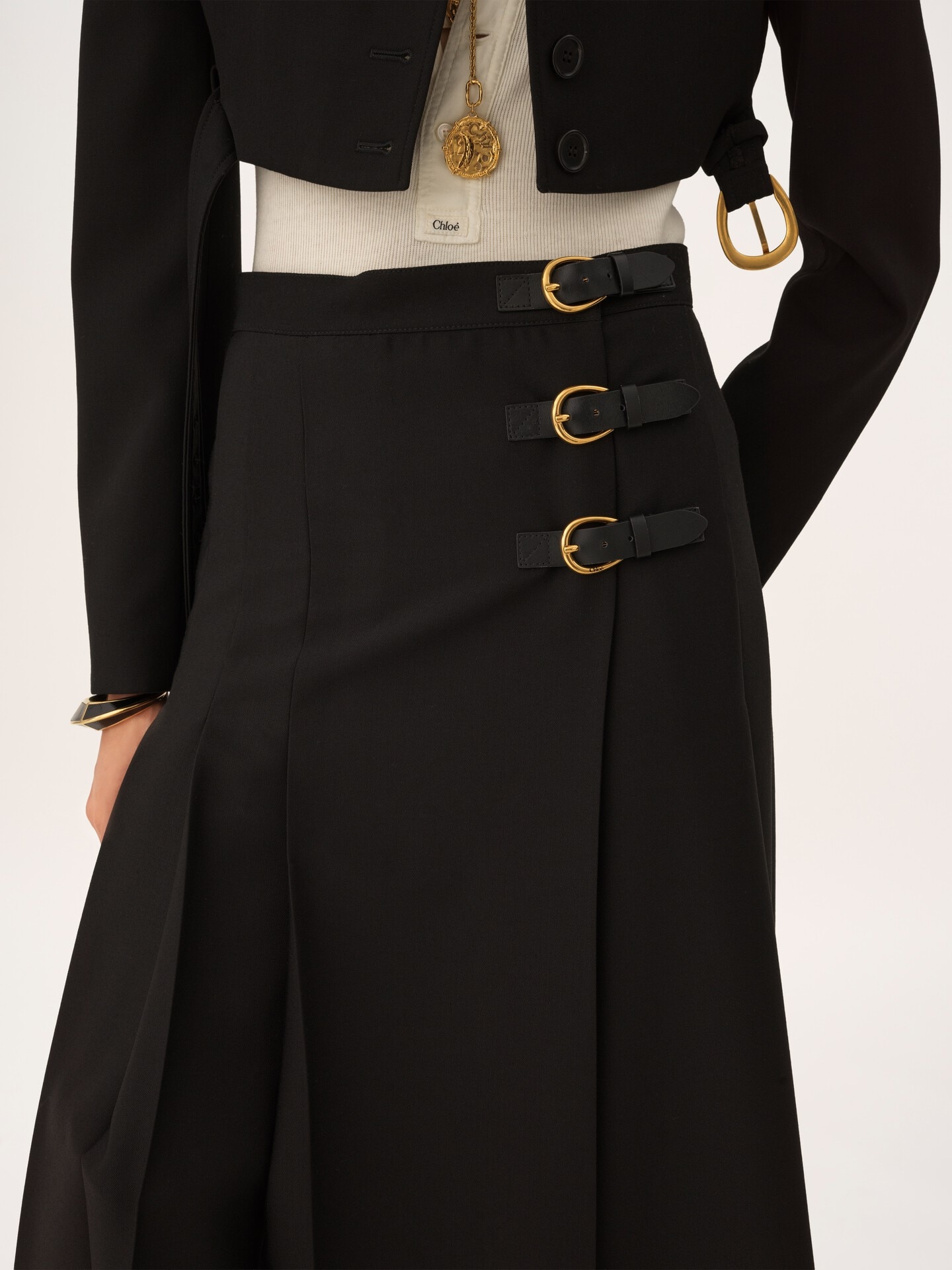 Falda midi plisada de lana grain de poudre - 7