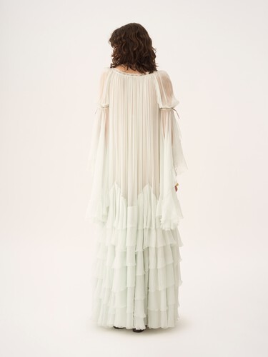 Oversized long ruffled dress in silk mousseline - 7