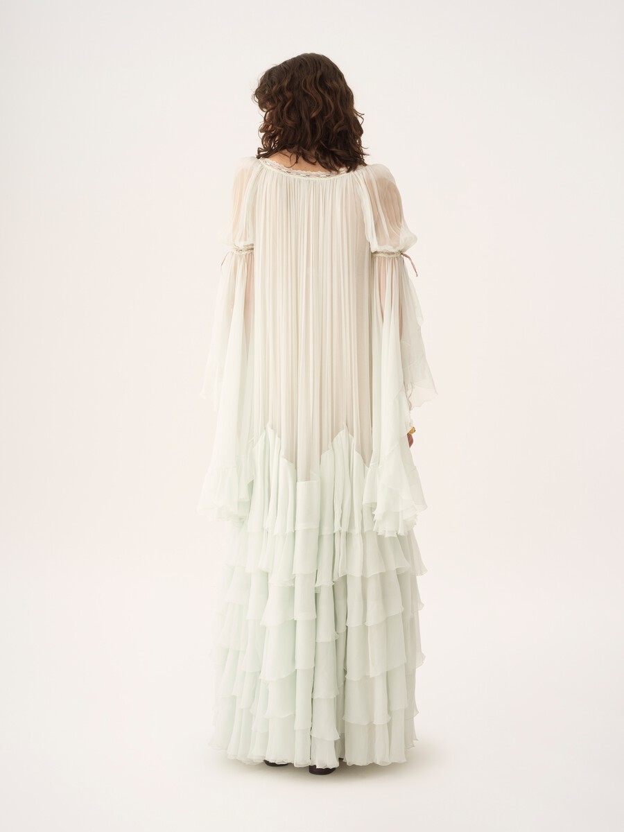 Oversized long ruffled dress in silk mousseline - 7