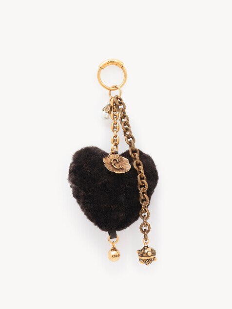 Chlo&eacute; Symbols Heart Shearling bag charm in brass