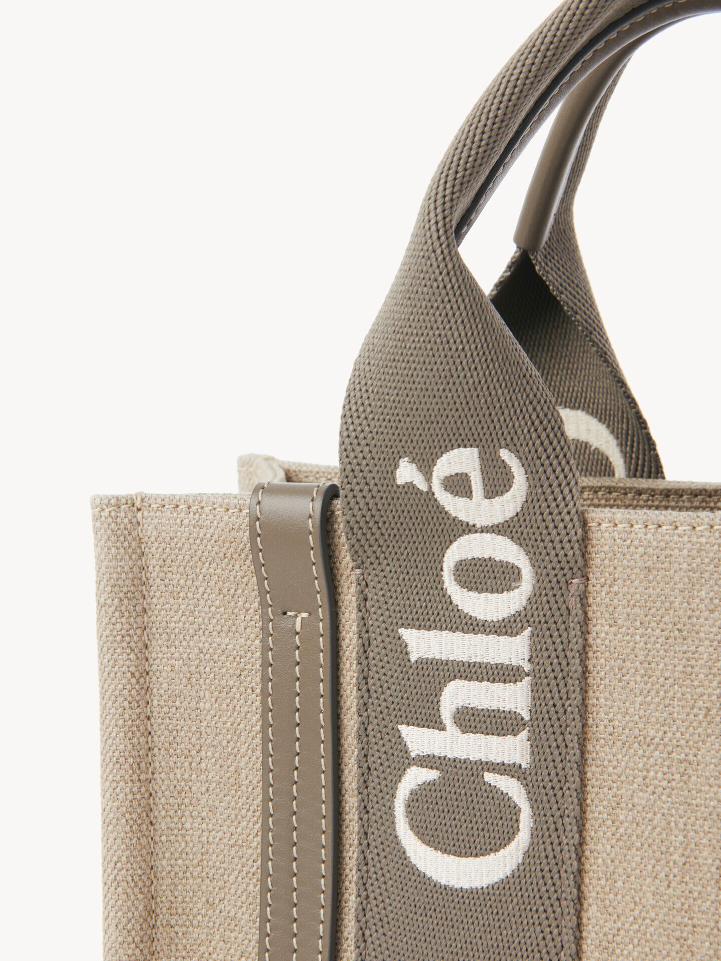 Small Woody tote bag in linen - 7