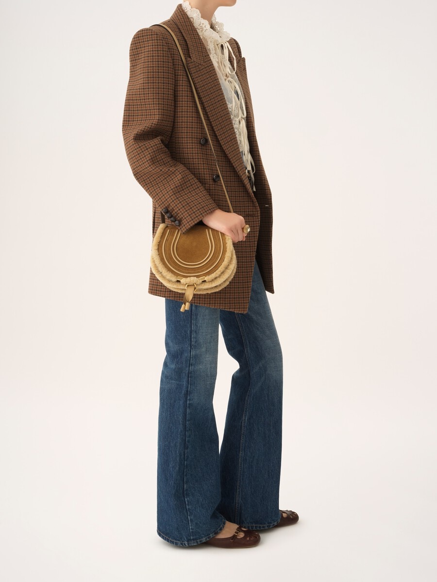 Small Marcie saddle bag in suede leather & shearling - 7