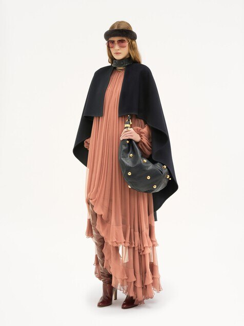 Robe oversize &agrave; volants en mousseline de soie