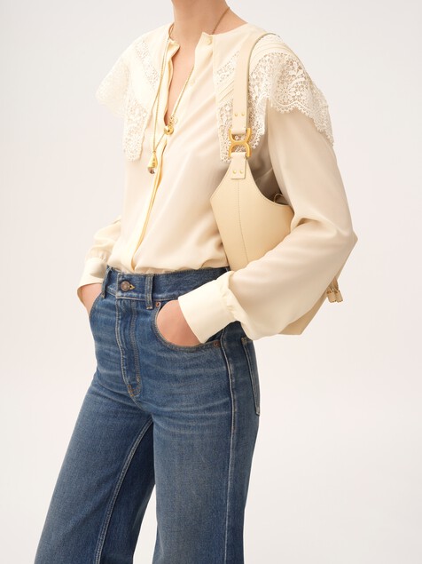 Petit sac hobo Marcie en cuir grain&eacute;