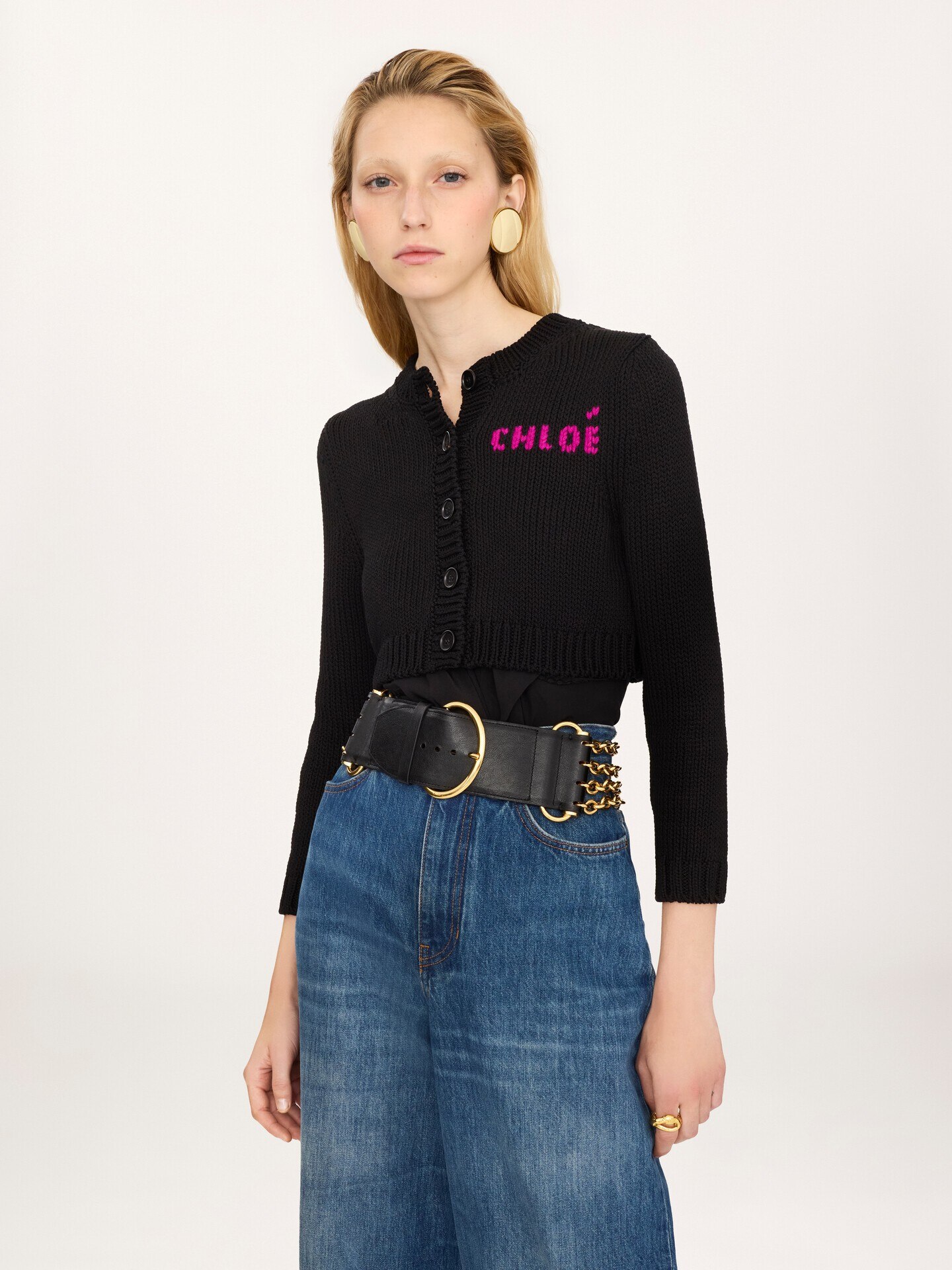 Cropped fitted logo cardigan in a cotton knit - 3.0