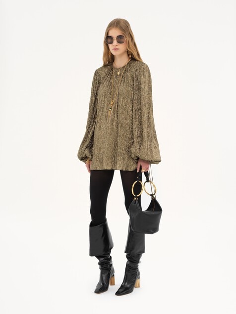 Robe courte fronc&eacute;e en cr&eacute;pon de soie