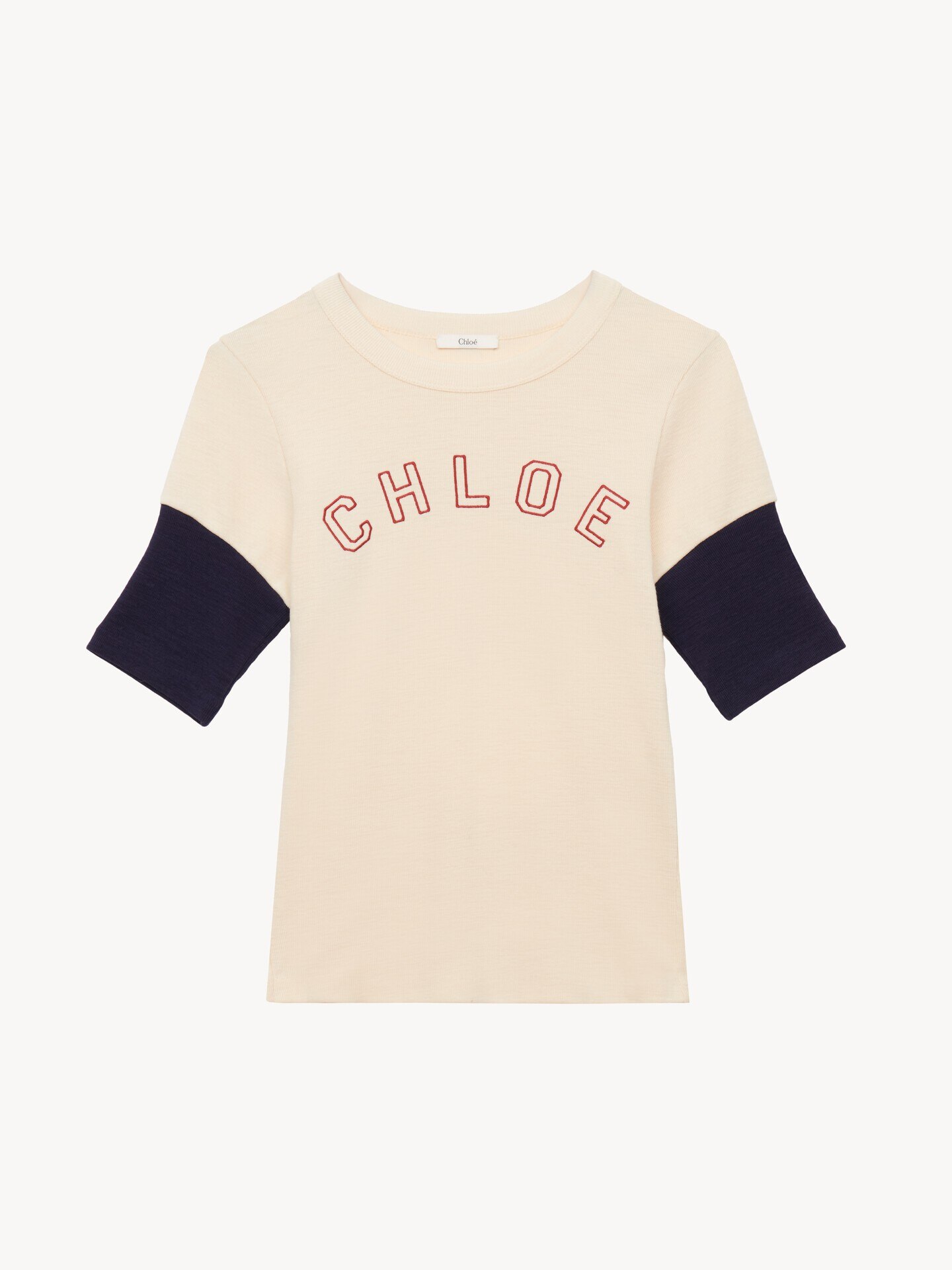 Fitted logo T-shirt in flam&eacute; cotton wool - 1