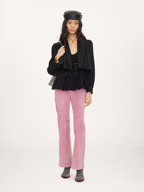 Veste courte fronc&eacute;e en faille de viscose lav&eacute;e