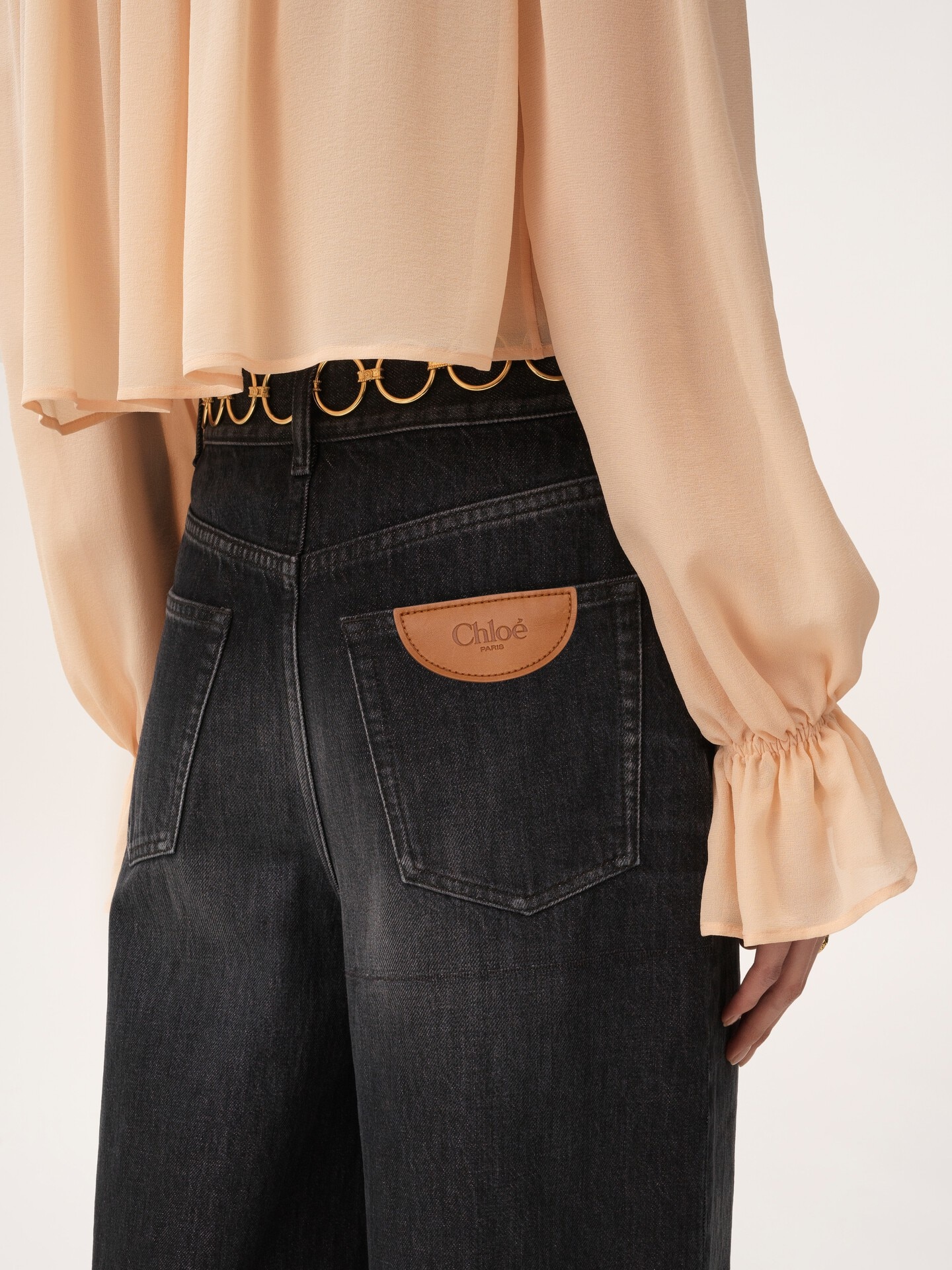 High-rise wide-leg jeans in denim - 8