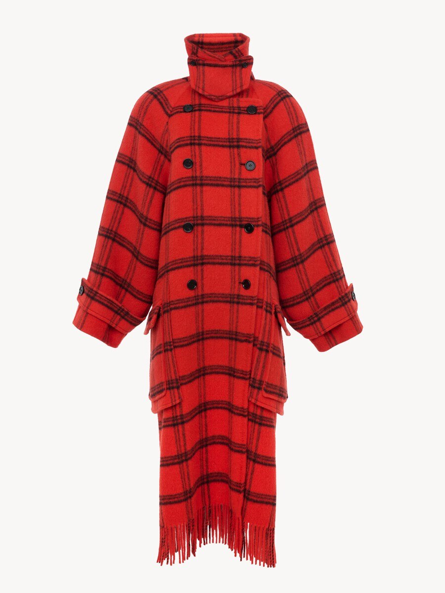 Double-breasted oversized long coat in check double-face wool & alpaca - 2