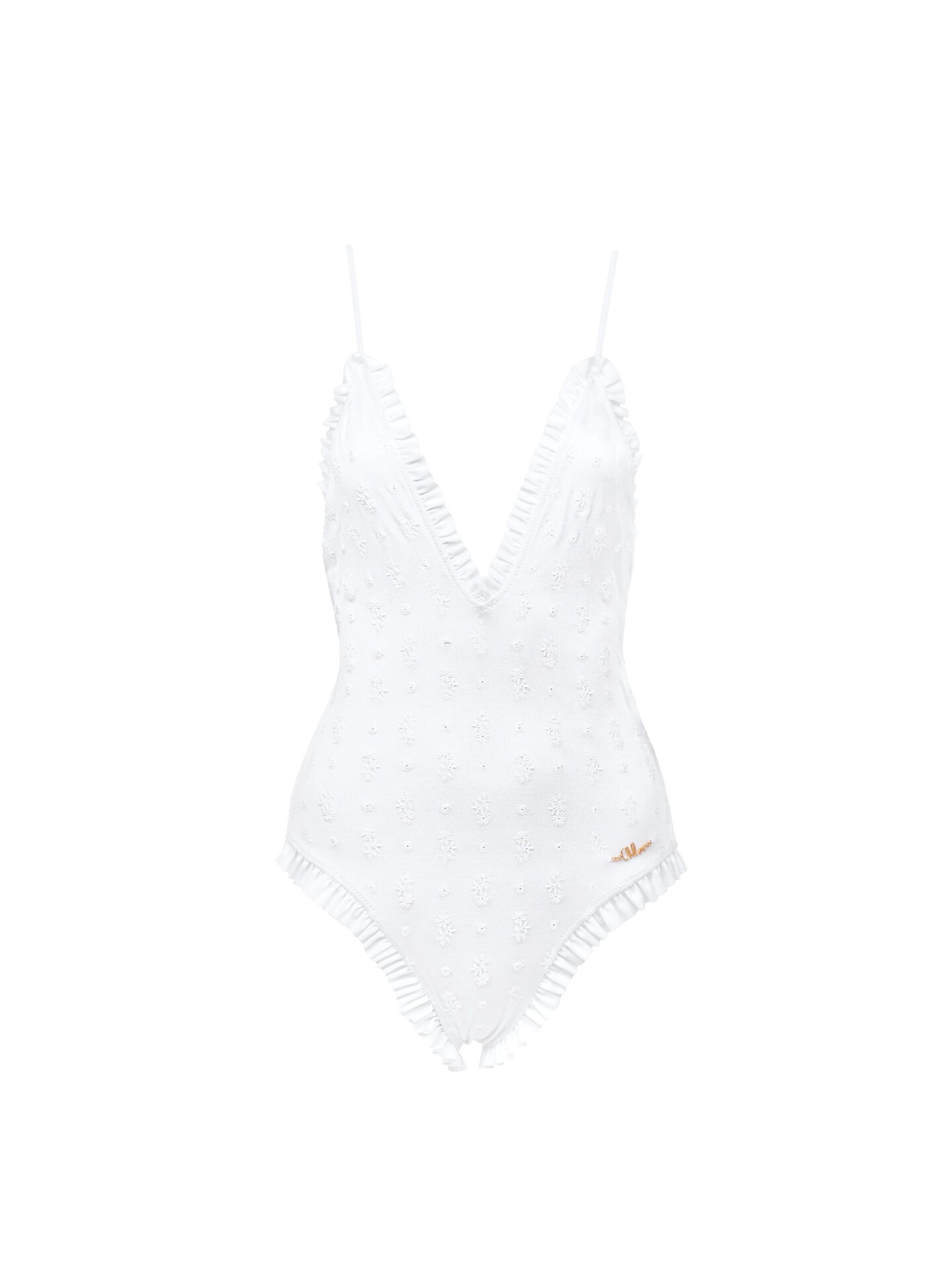 Vネック フリルワンピース スイムスーツ 白 - Chloé