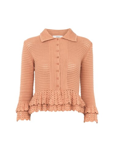 [美品] フォクシー　カーディガン　CALYPSO フリル　グレージュ　L 美品] フォクシー カーディガン CALYPSO フリル グレージュ L