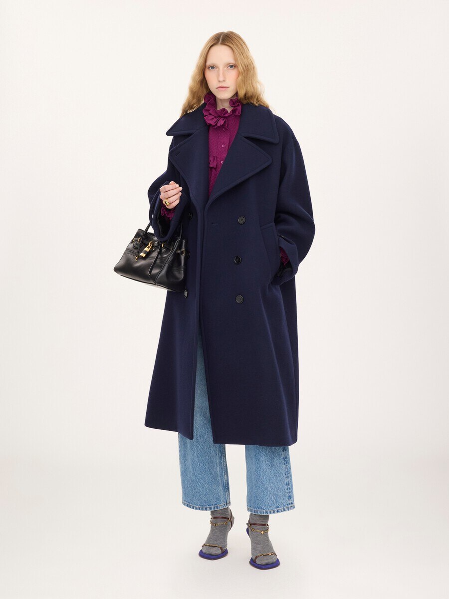 Zweireihiger langer Mantel aus Wolle im Oversized-Stil - 3