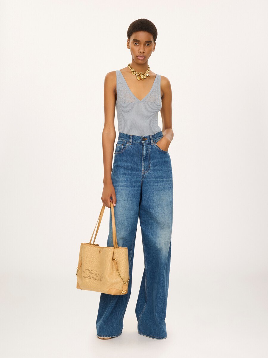 Chlo&eacute; Clover double carry bag in raffia-effect fibres - 8