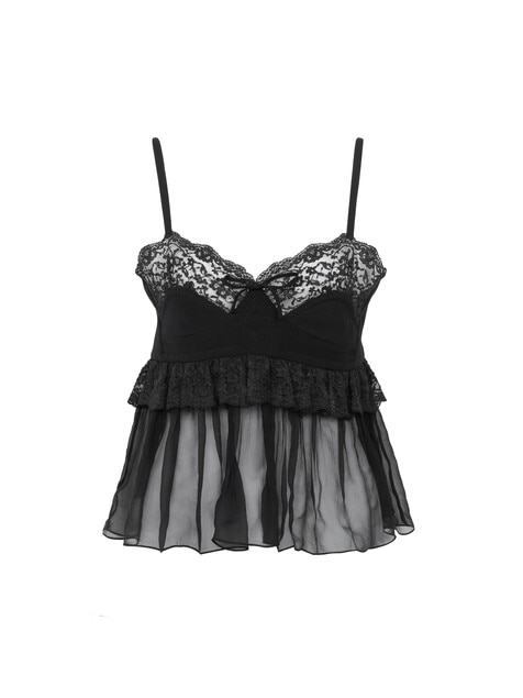 Thin-strap lingerie top in cr&ecirc;pe de chine