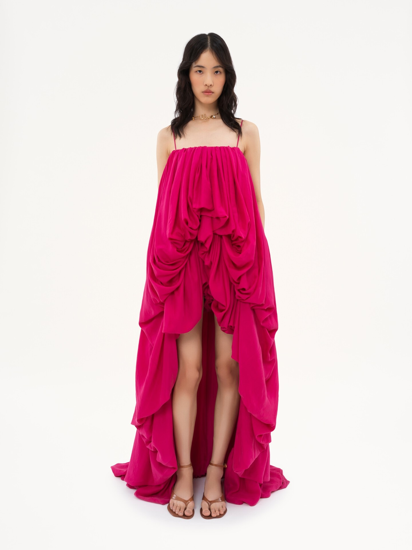 High-low sleeveless jumpsuit in washed silk pong&eacute; - 3