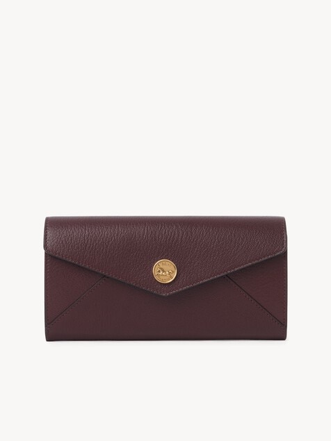 Envelope long wallet with flap in grained leather