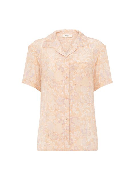 Short-sleeve blouse in cr&ecirc;pe de chine