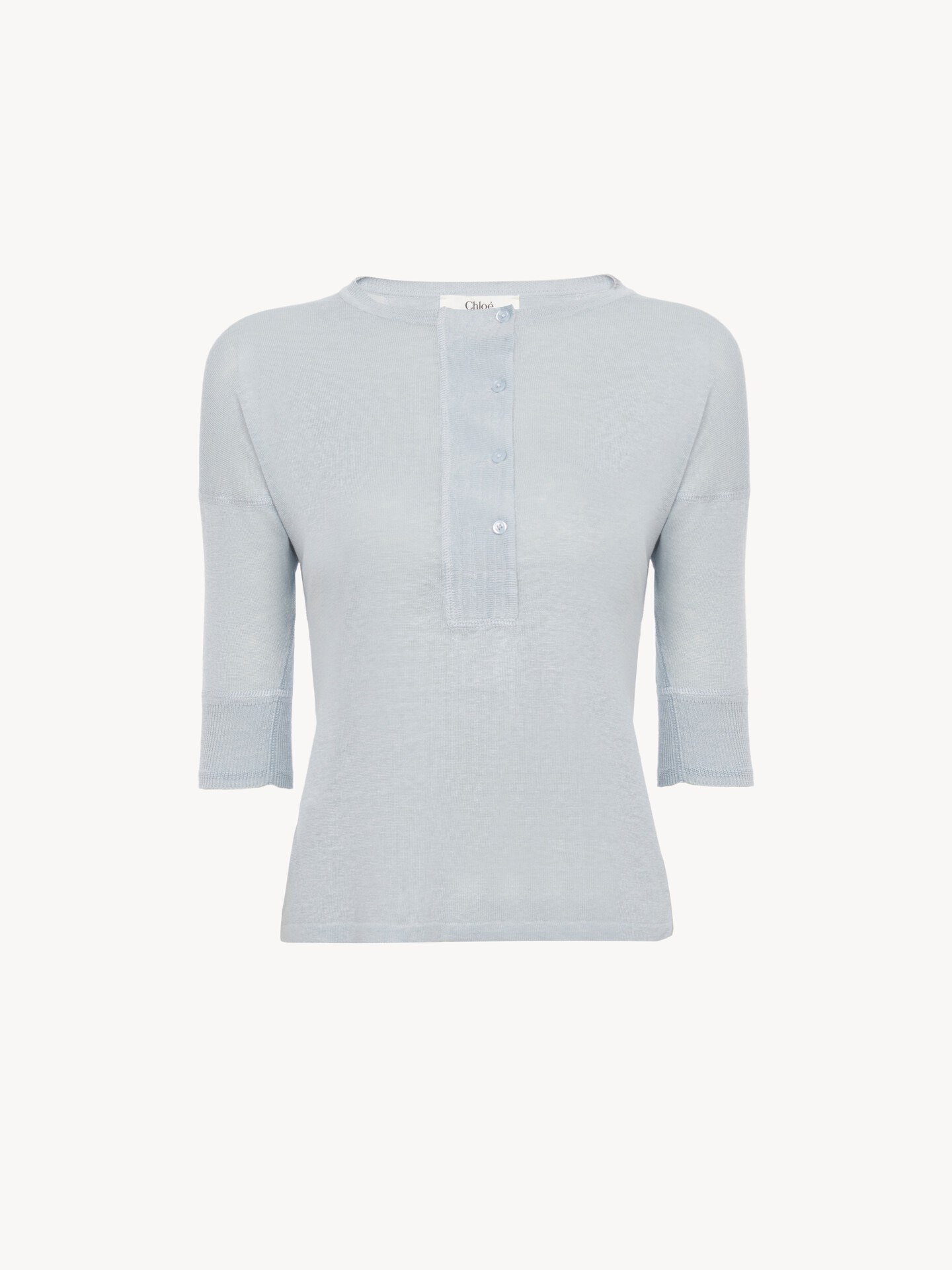Short-sleeve Henley shirt in linen & silk knit - 1