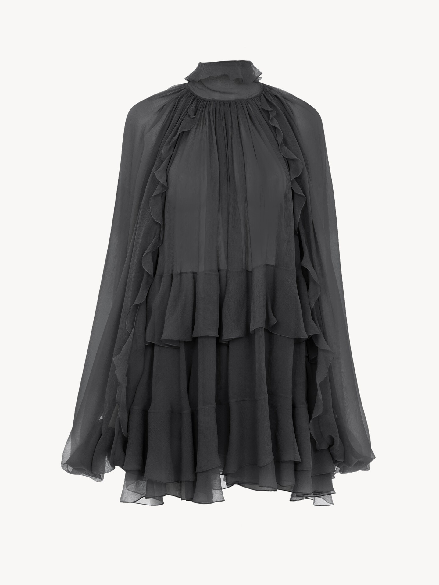 Mini cape dress in silk mousseline - 2